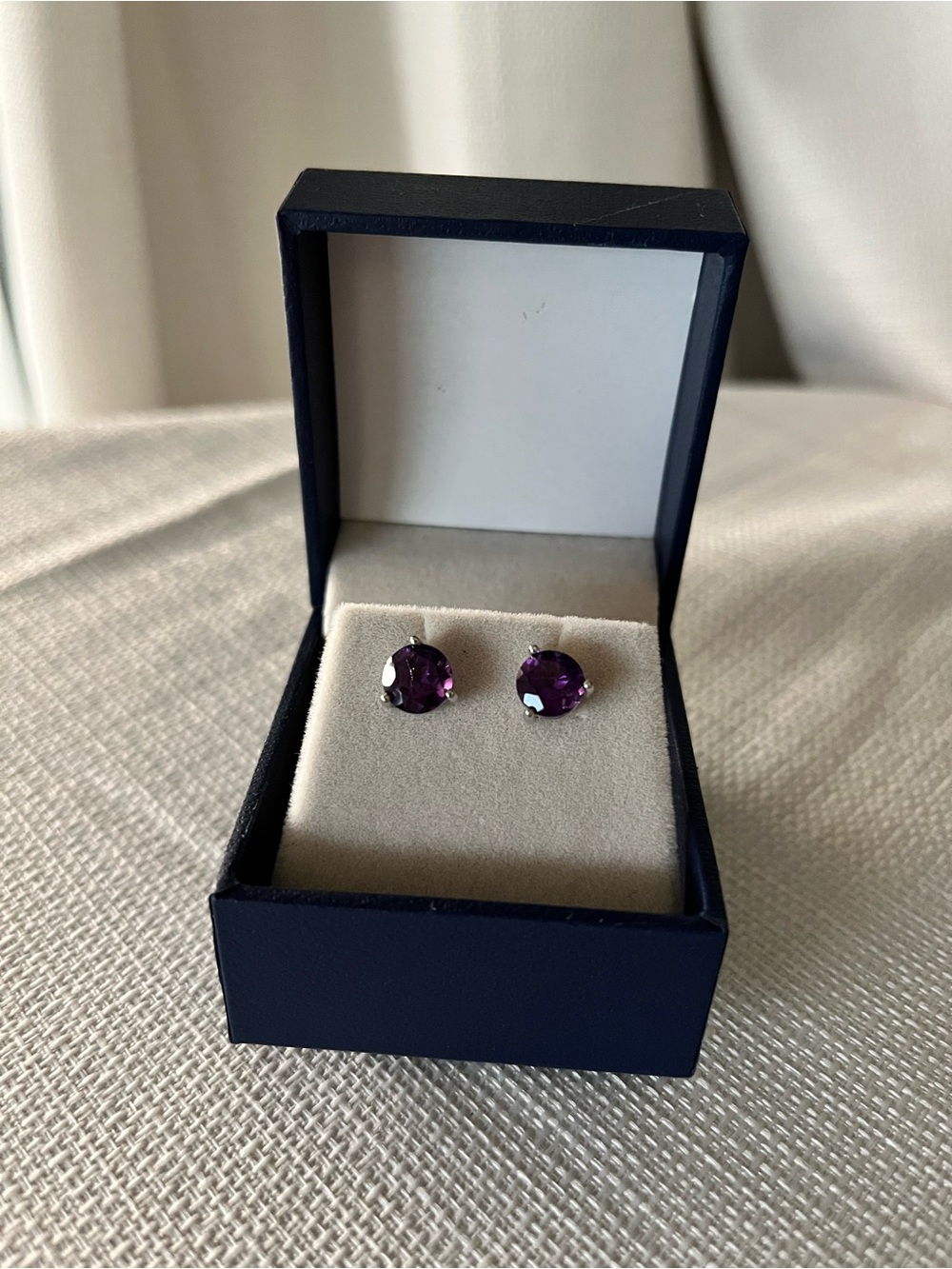Round Natural Amethyst Stud Earrings, Sterling Silver Martini Setting (3.50 ct)